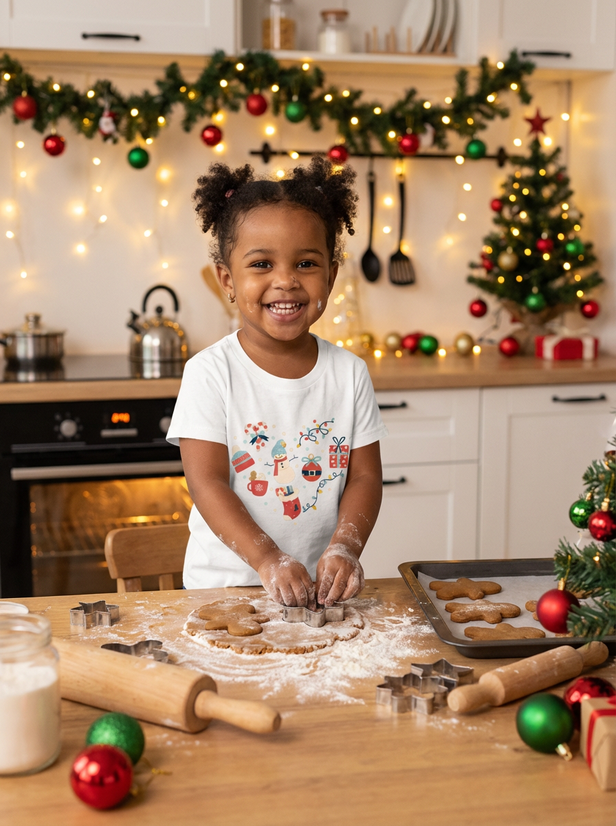 Christmas Heart Toddler Short Sleeve Tee | Festive Holiday Kids Shirt