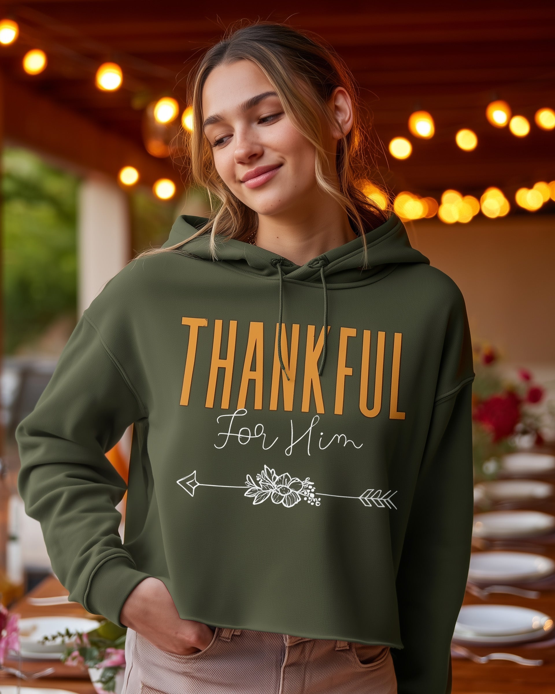 Thankful for Him Crop Hoodie (Him & Her Collection) - Women's
