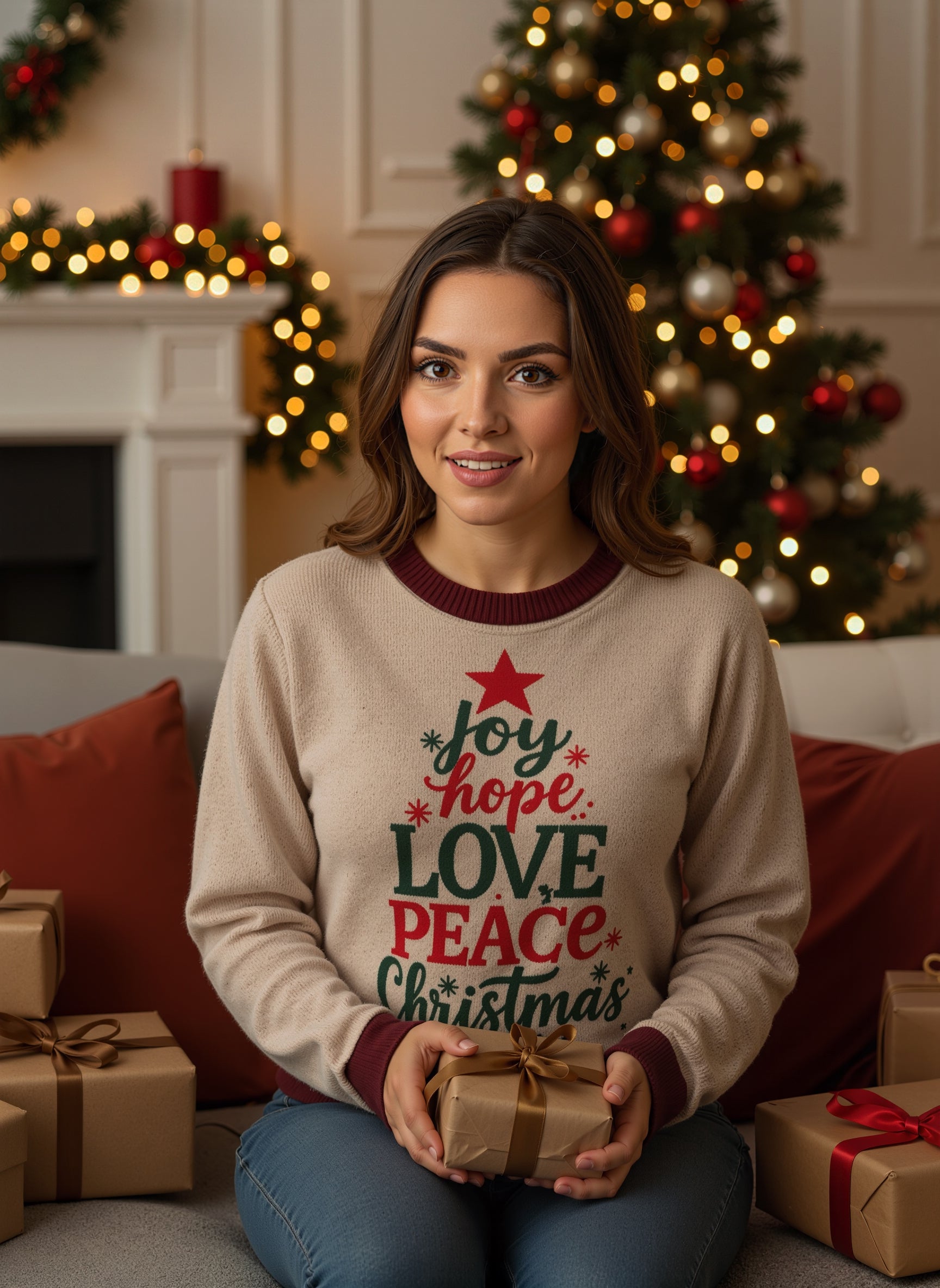 Joy Hope Peace Love Christmas Sweater - Women's