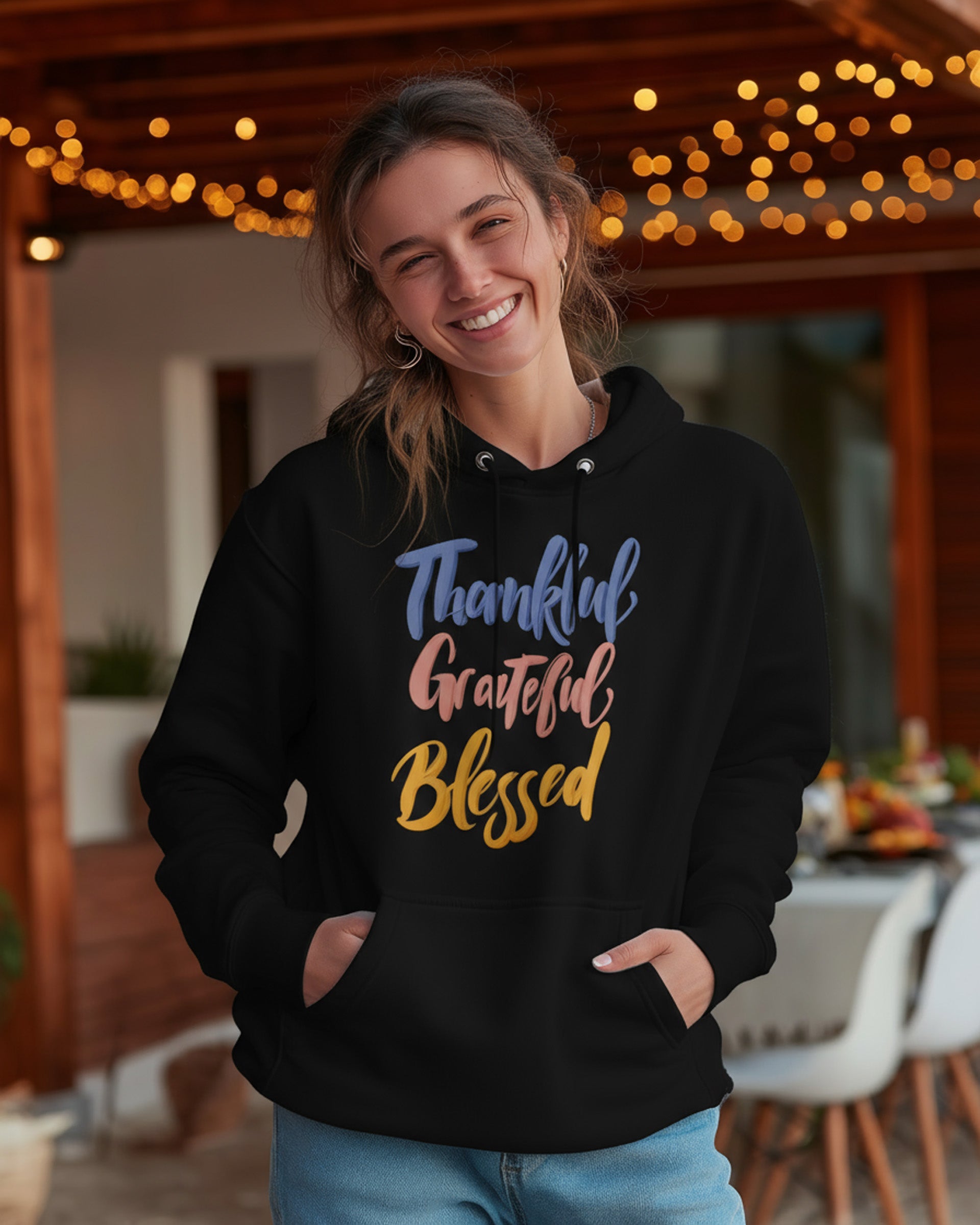 Thankful Grateful Blessed Hoodie - Women's