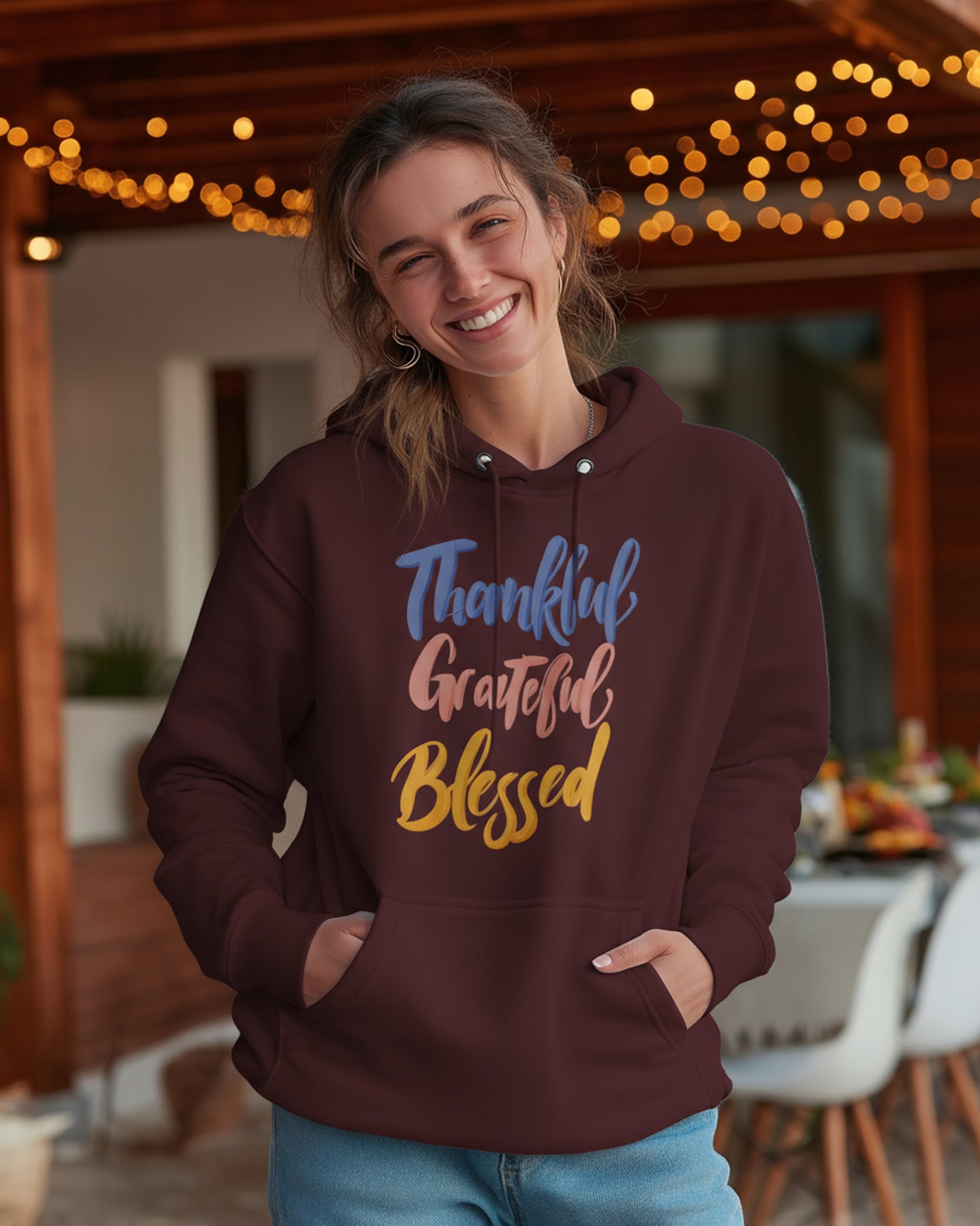 Thankful Grateful Blessed Hoodie - Women's