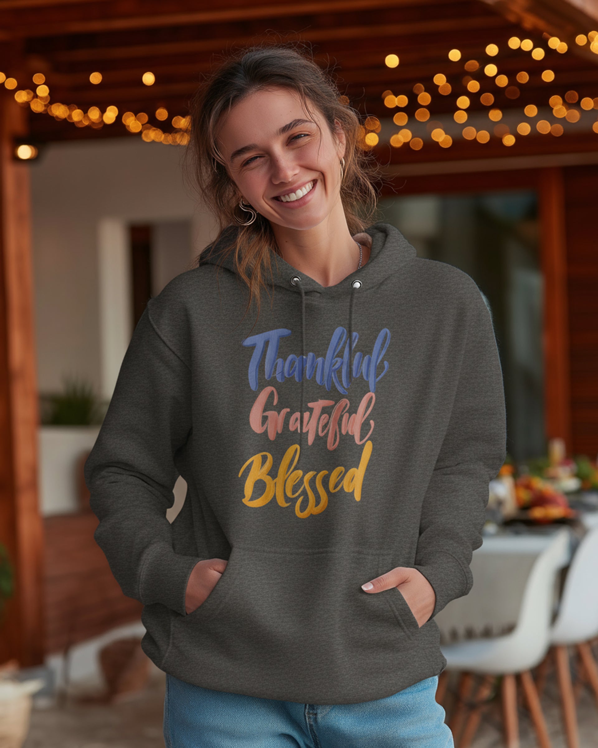Thankful Grateful Blessed Hoodie - Women's