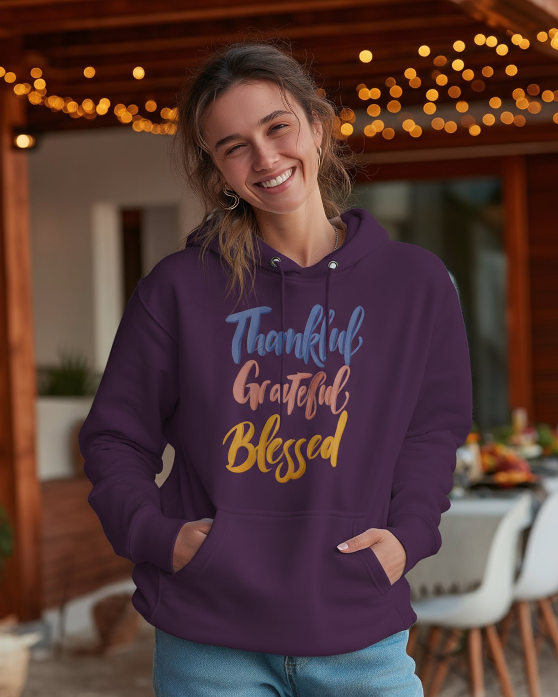 Thankful Grateful Blessed Hoodie - Women's