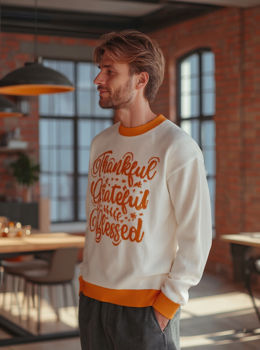 Thankful Grateful Blessed Sweater (Orange) - Men's