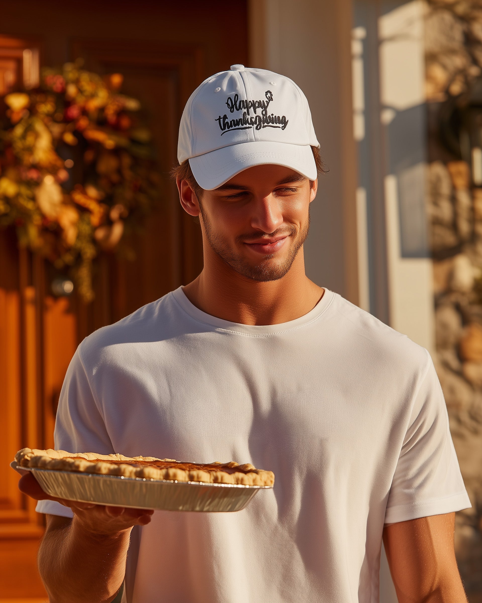 Happy Thanksgiving Cap (Black/White) - Men's
