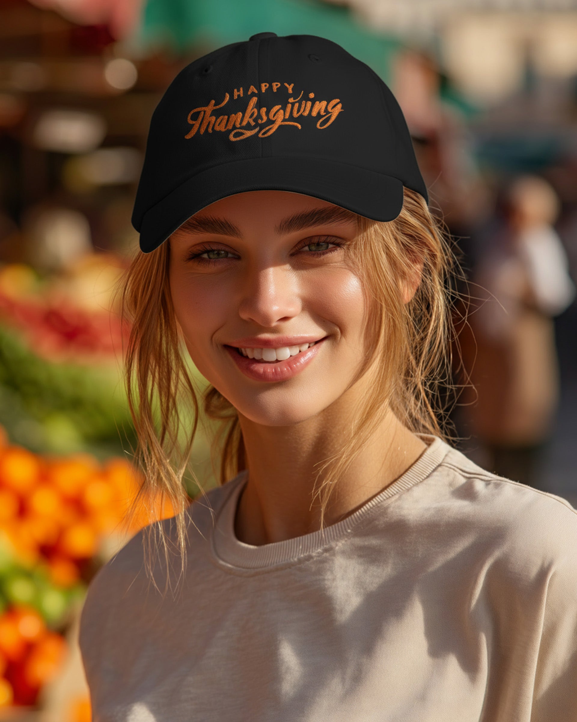 Happy Thanksgiving Cap (Orange) - Women's