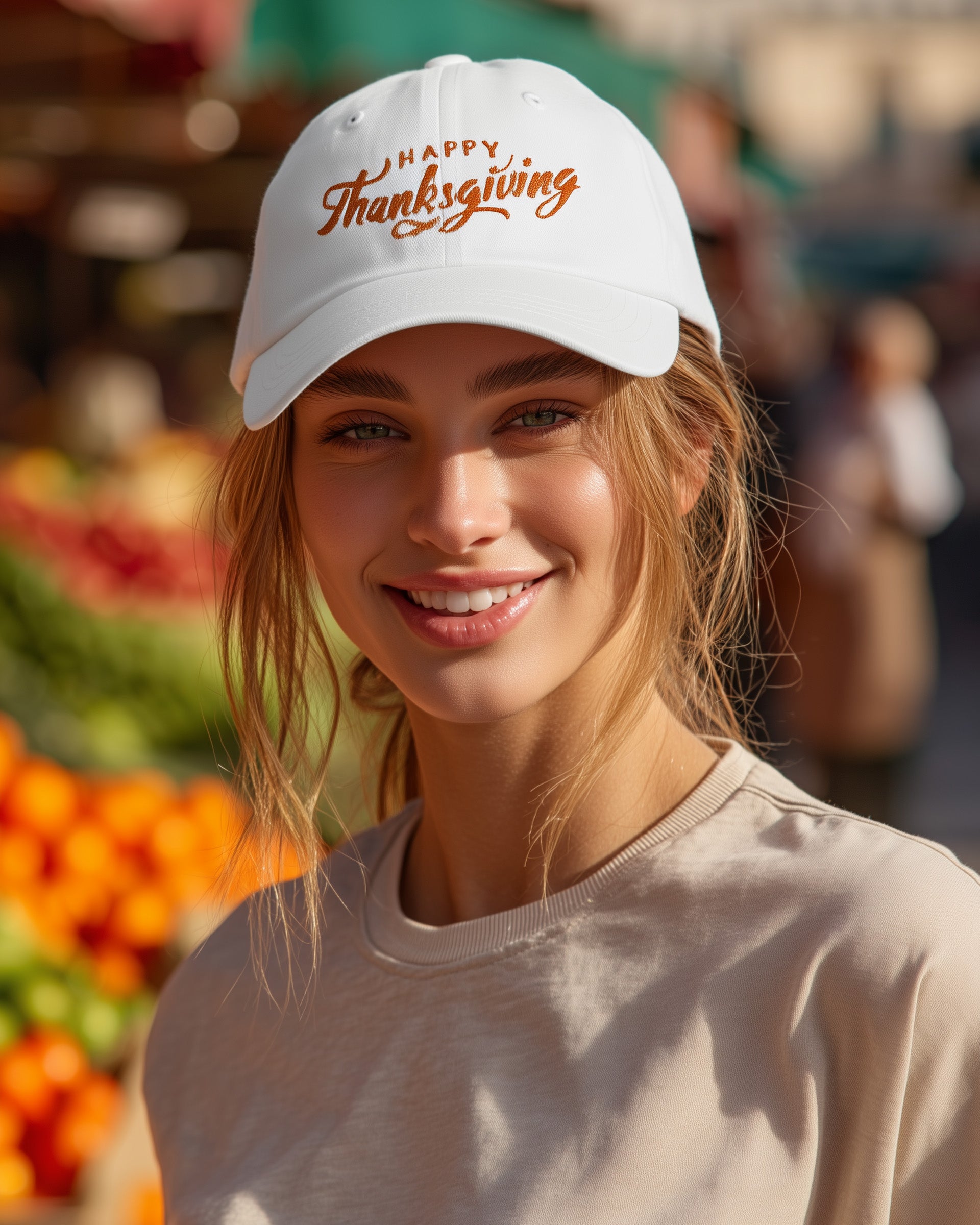 Happy Thanksgiving Cap (Orange) - Women's