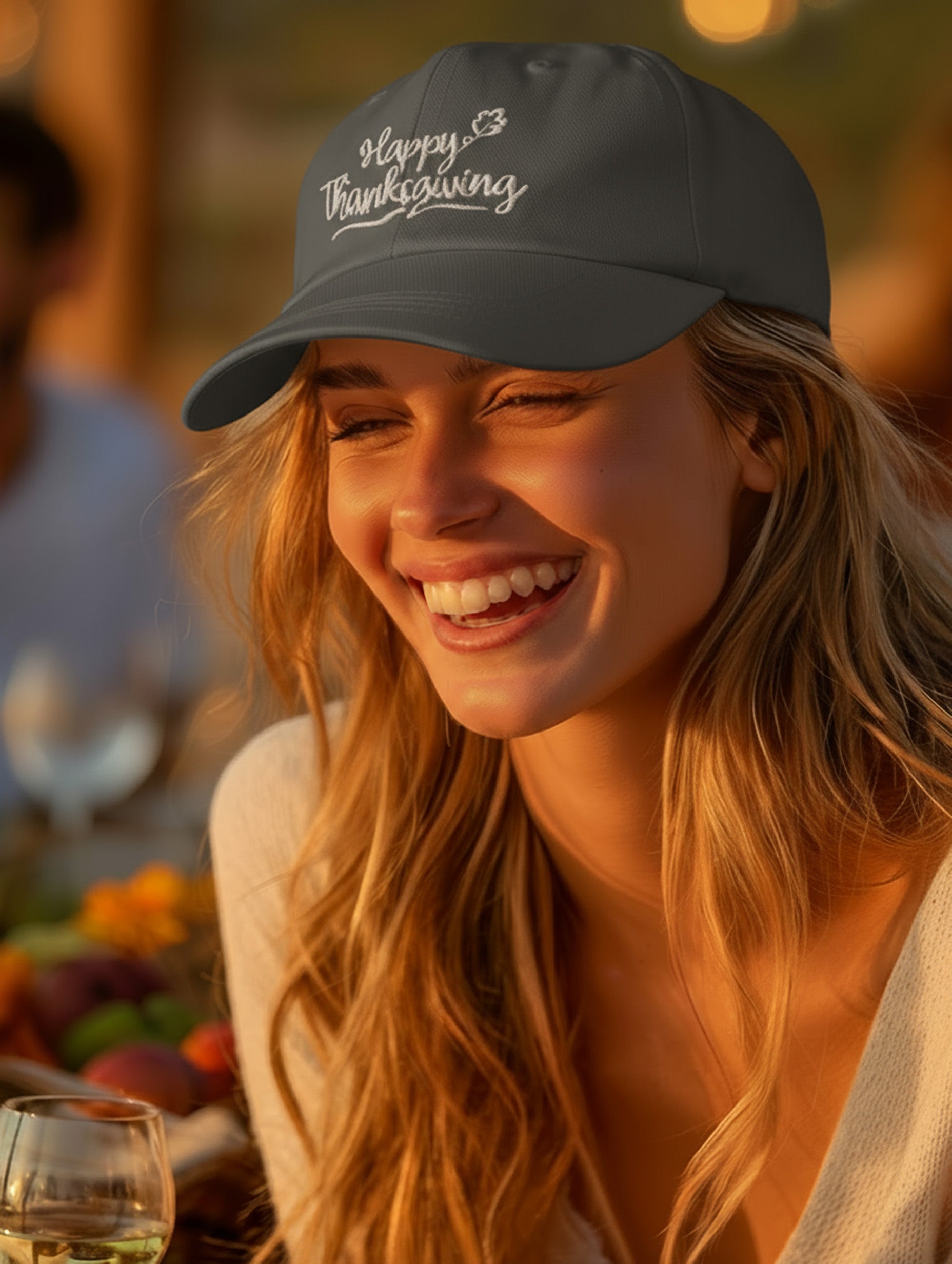 Happy Thanksgiving Cap (Black/White) - Women's