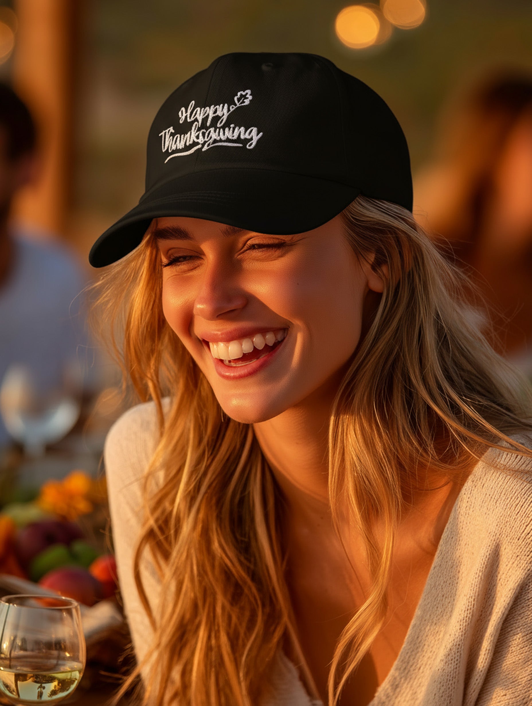 Happy Thanksgiving Cap (Black/White) - Women's