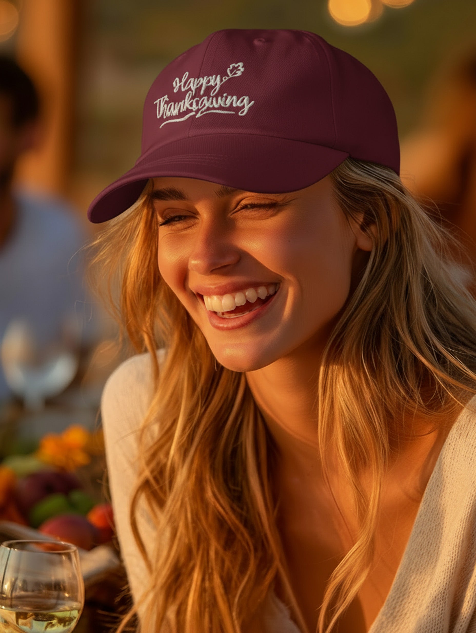 Happy Thanksgiving Cap (Black/White) - Women's