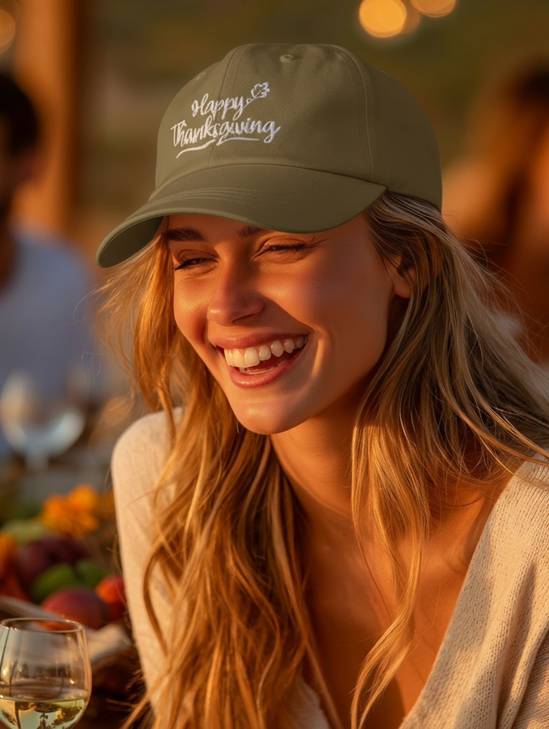 Happy Thanksgiving Cap (Black/White) - Women's