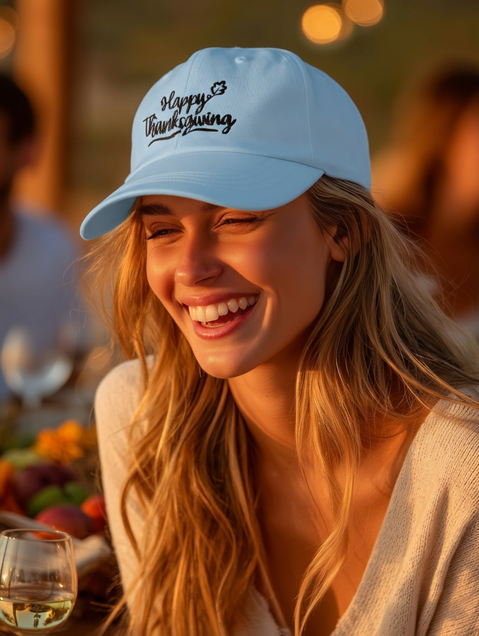 Happy Thanksgiving Cap (Black/White) - Women's