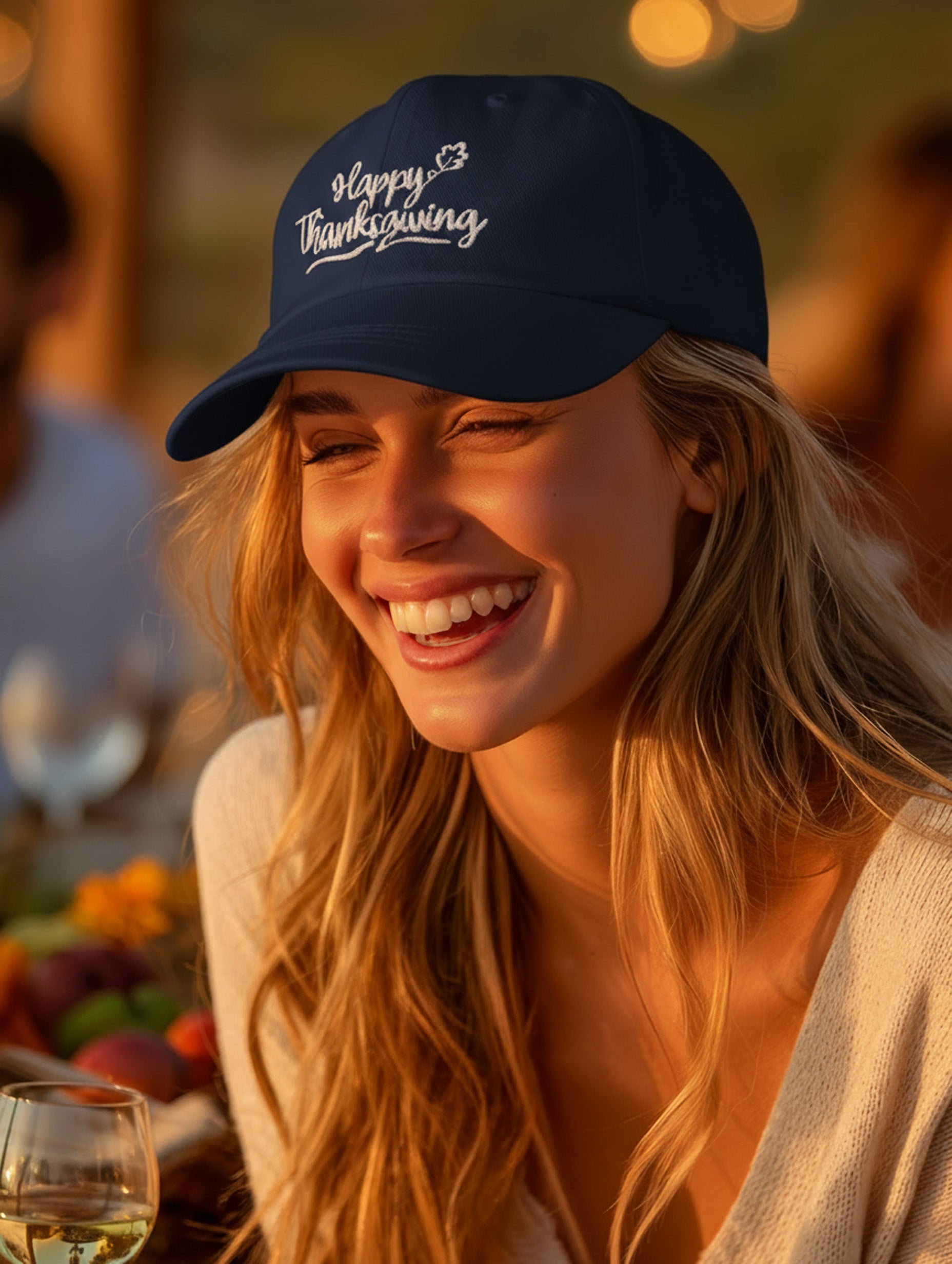 Happy Thanksgiving Cap (Black/White) - Women's