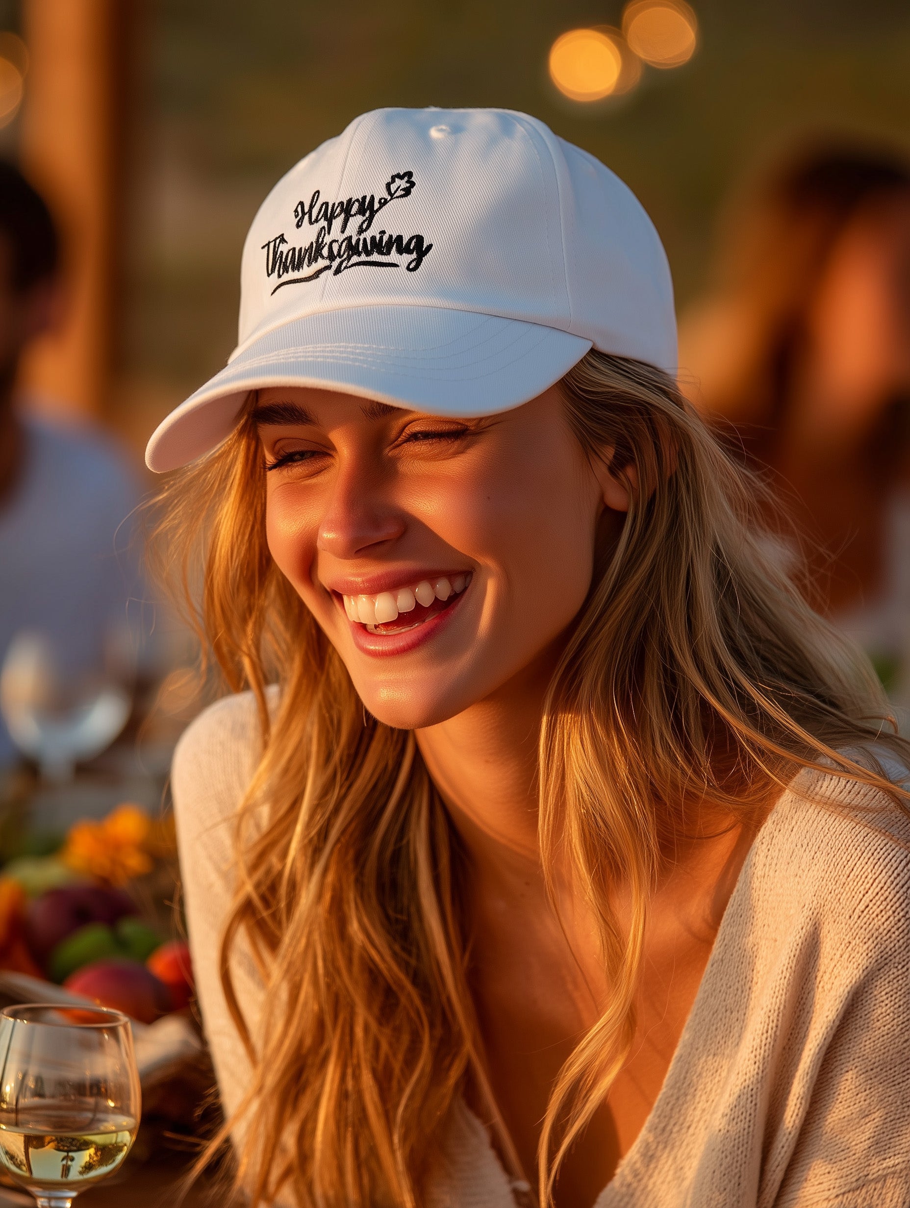 Happy Thanksgiving Cap (Black/White) - Women's