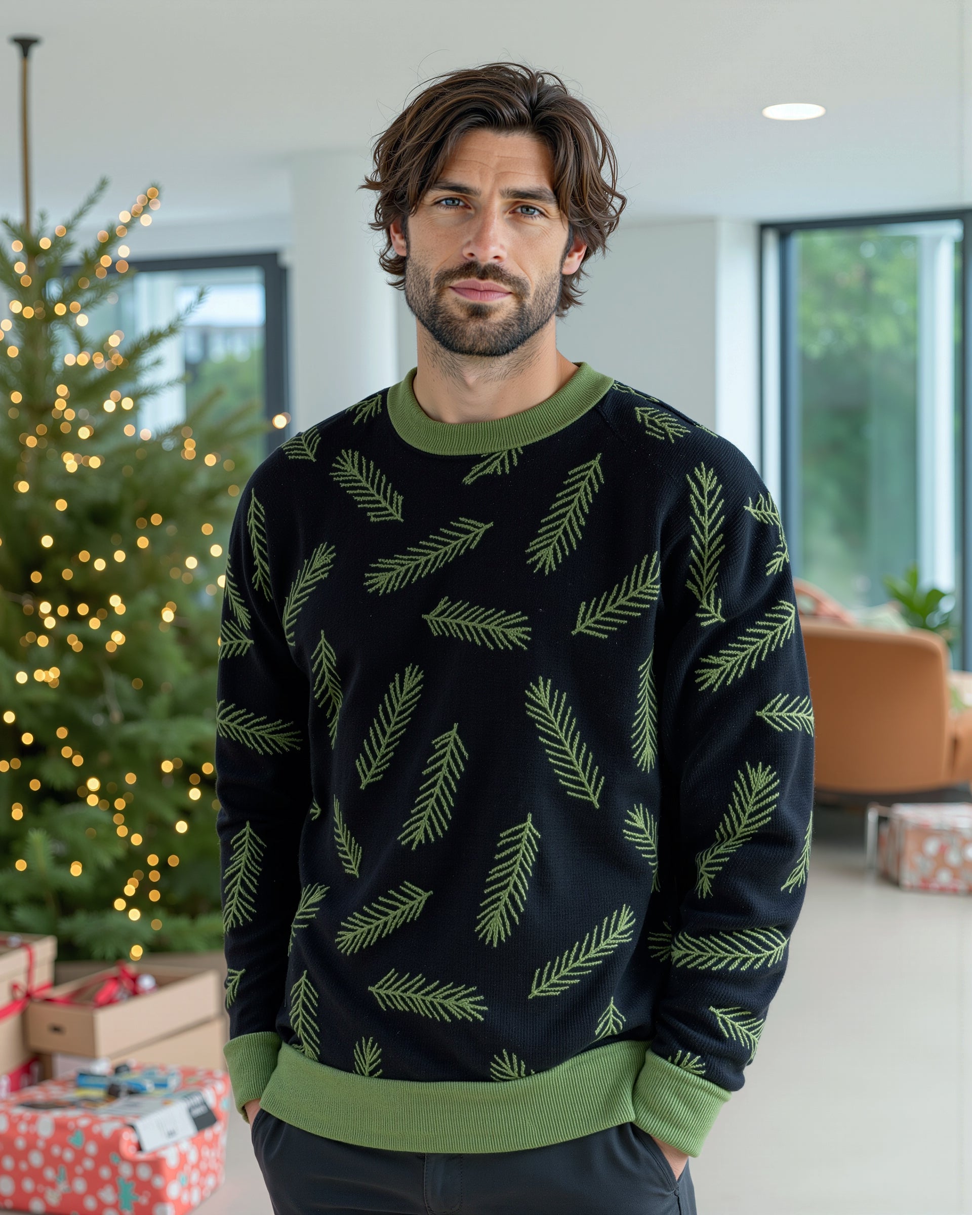Allover Leaf Christmas Sweater - Men's