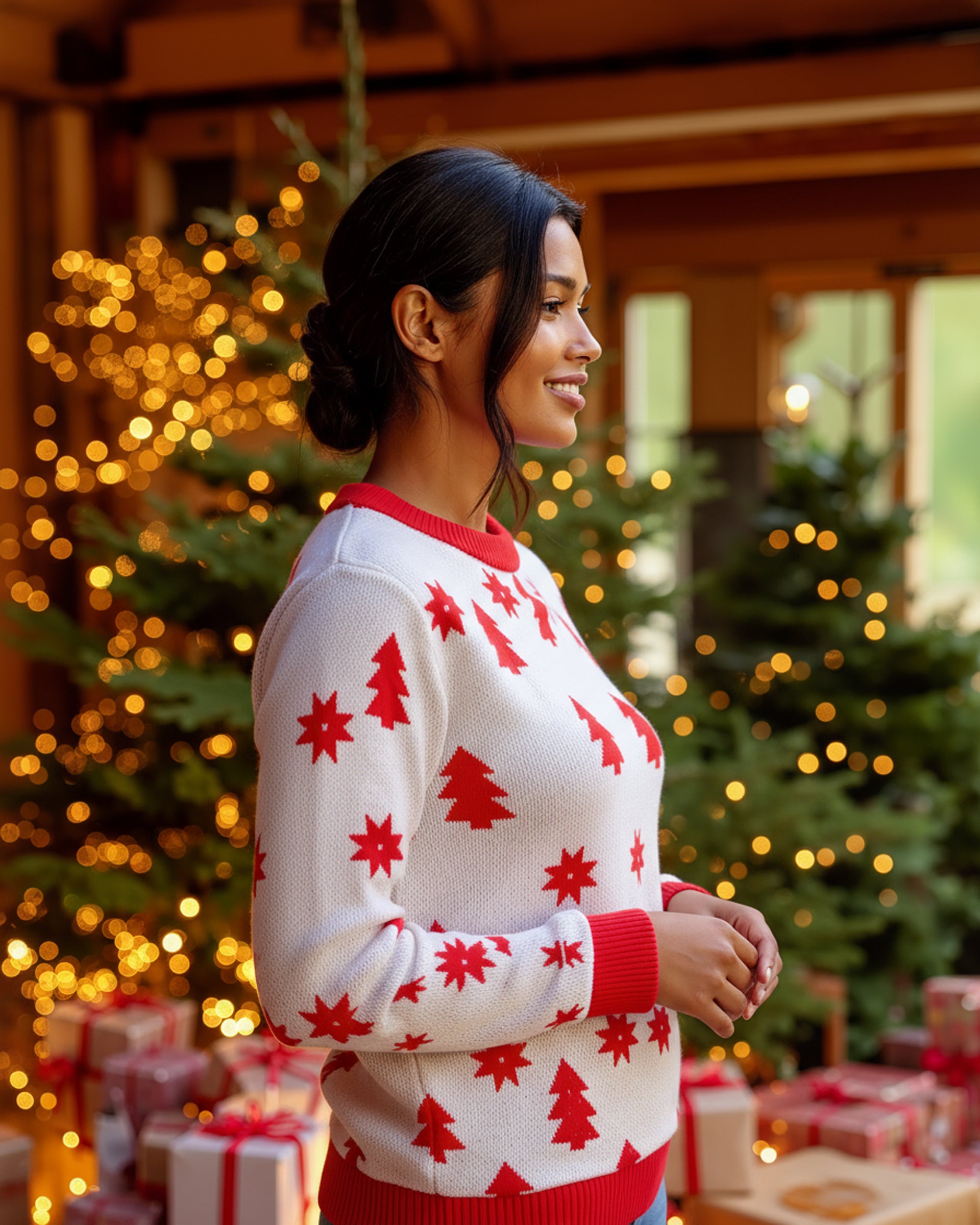 Allover Tree & Star Christmas Sweater - Women's