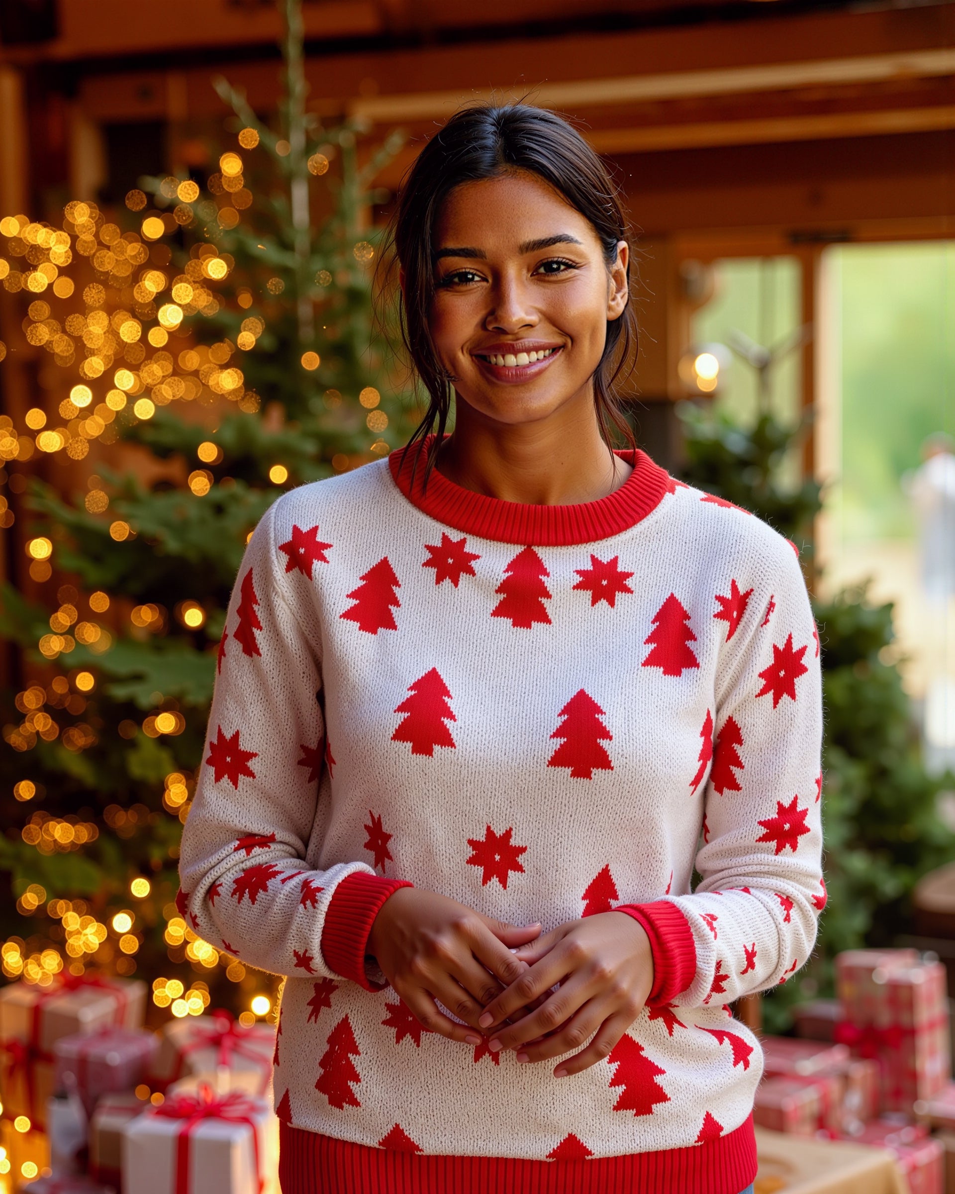 Allover Tree & Star Christmas Sweater - Women's