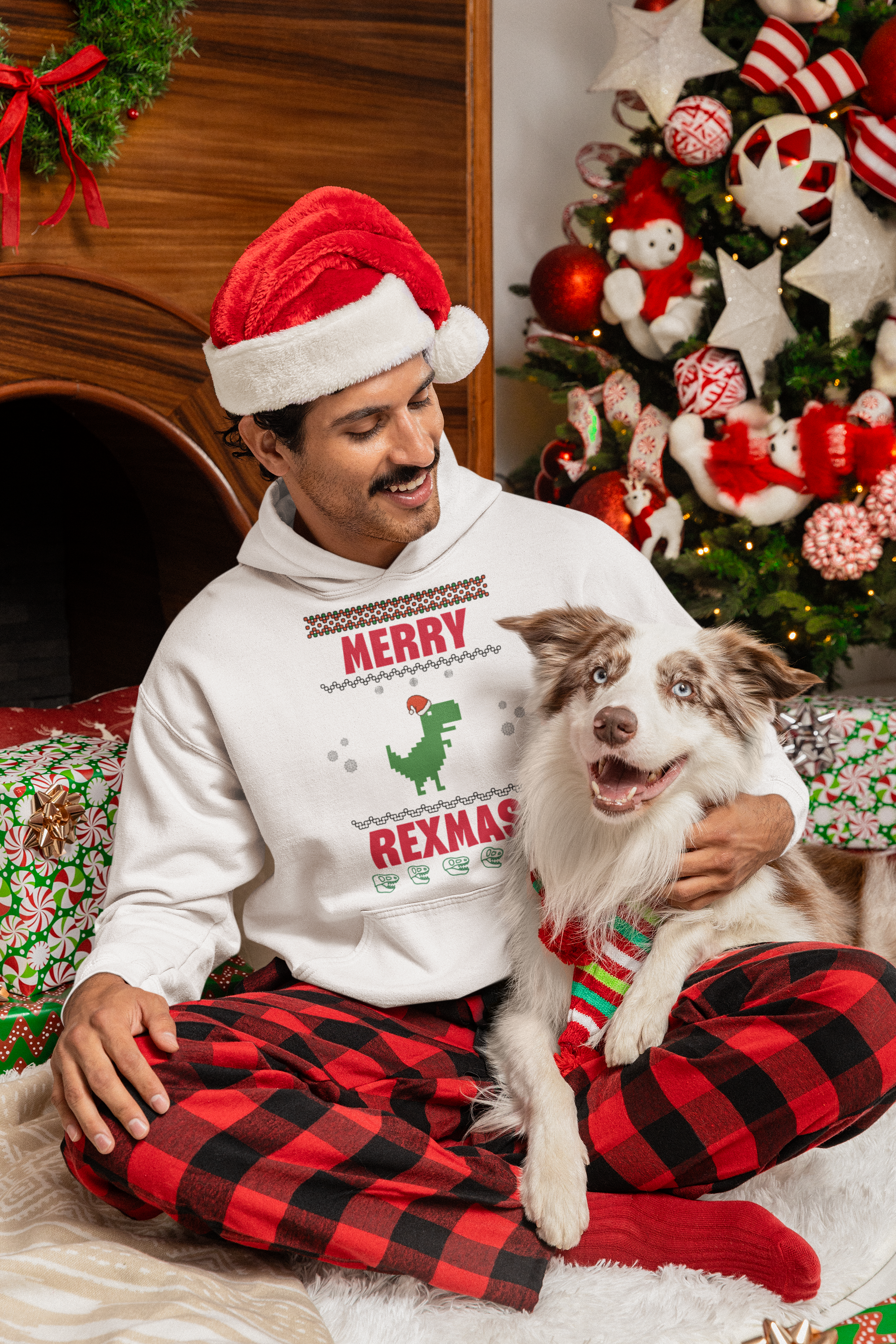 Merry Rexmas T-Rex Hoodie - Men's