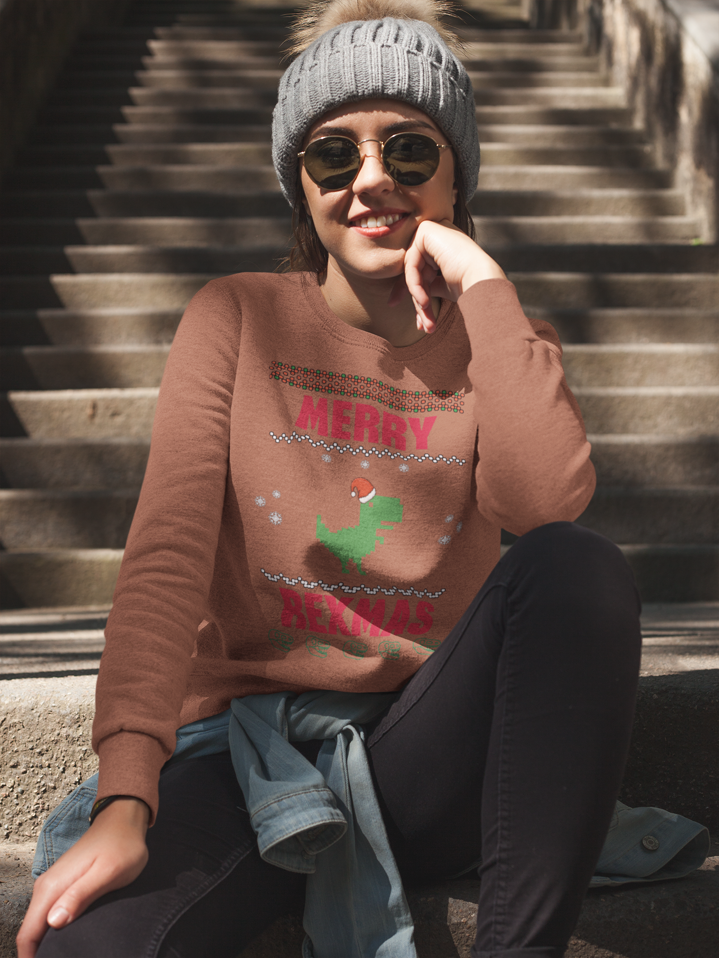 Merry Rexmas T-Rex Sweatshirt - Women's