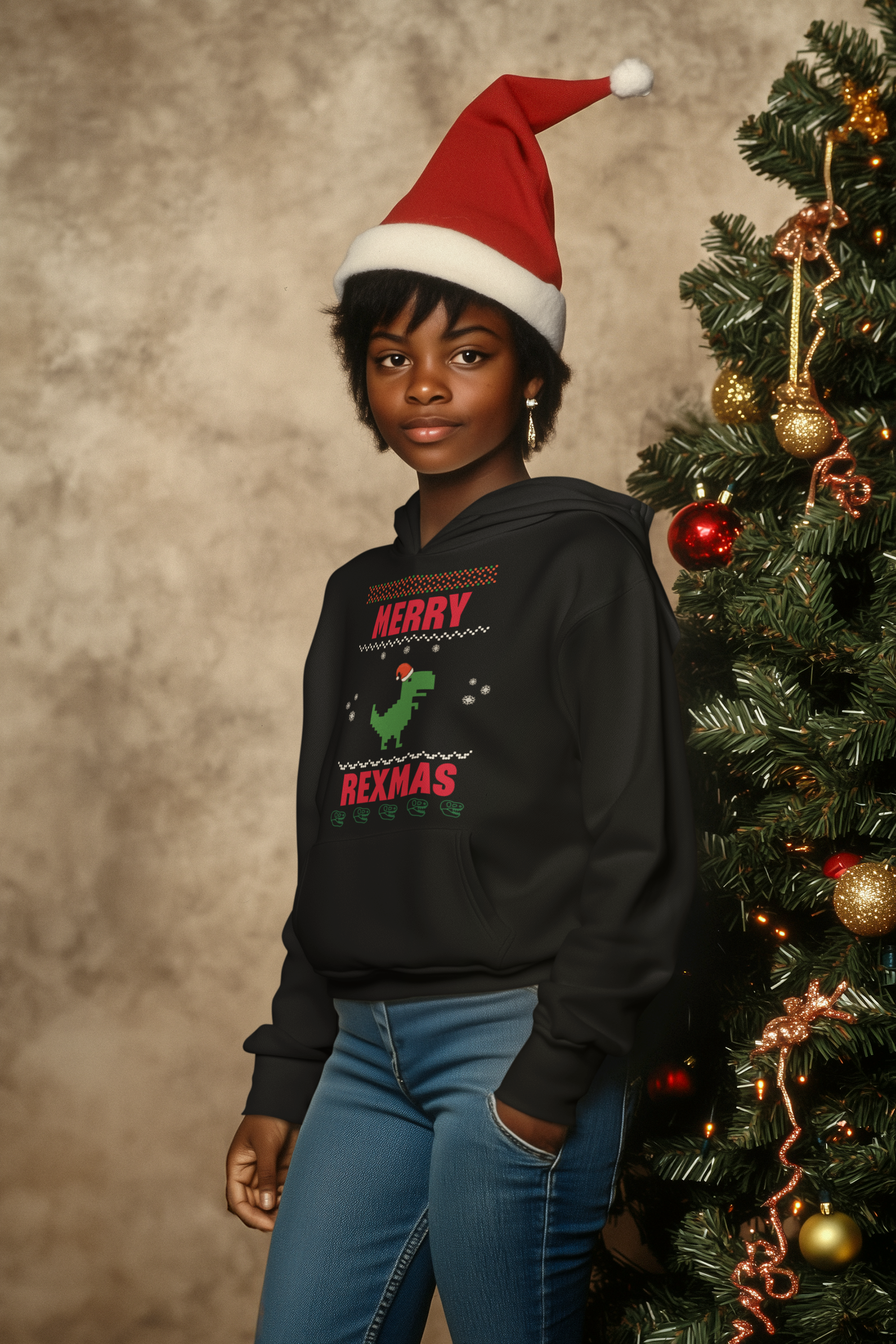 Merry Rexmas T-Rex Hoodie - Women's