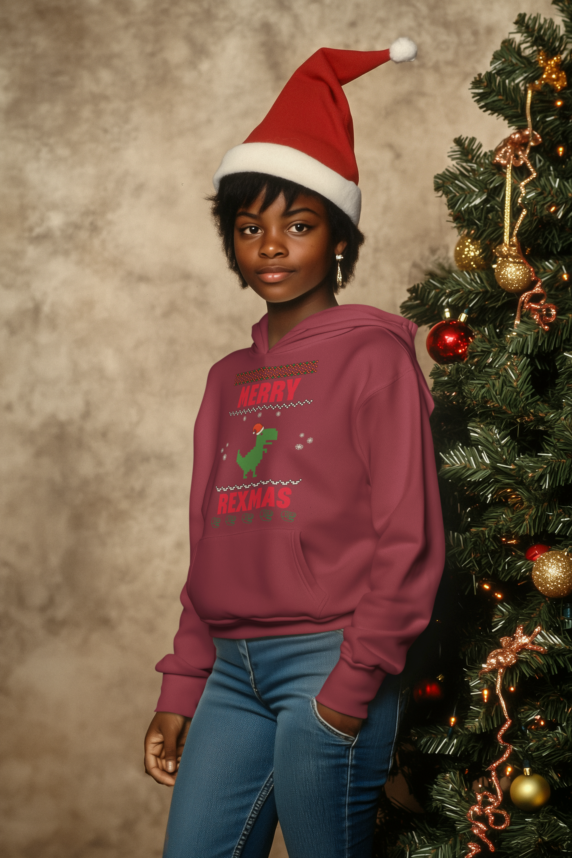 Merry Rexmas T-Rex Hoodie - Women's