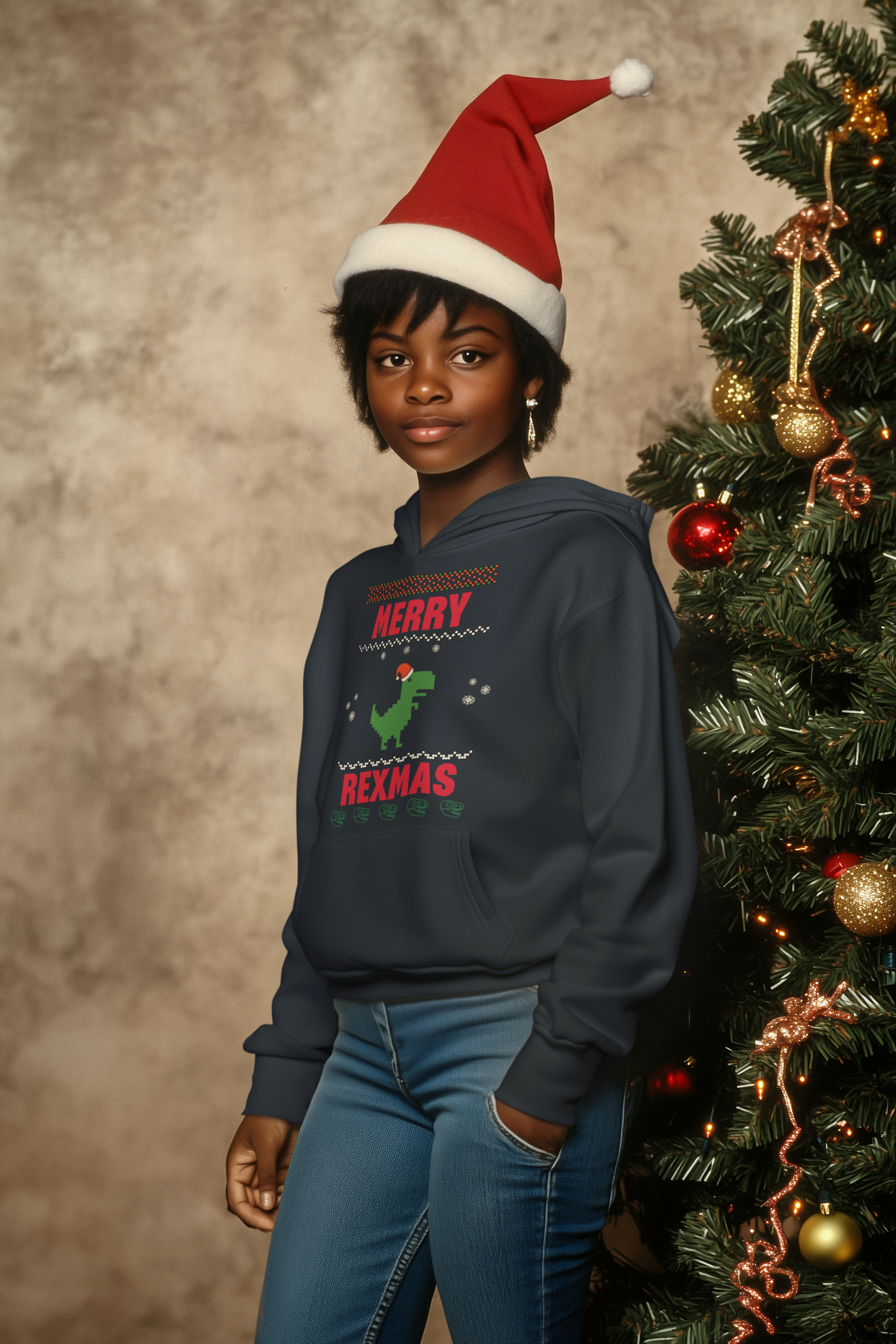 Merry Rexmas T-Rex Hoodie - Women's