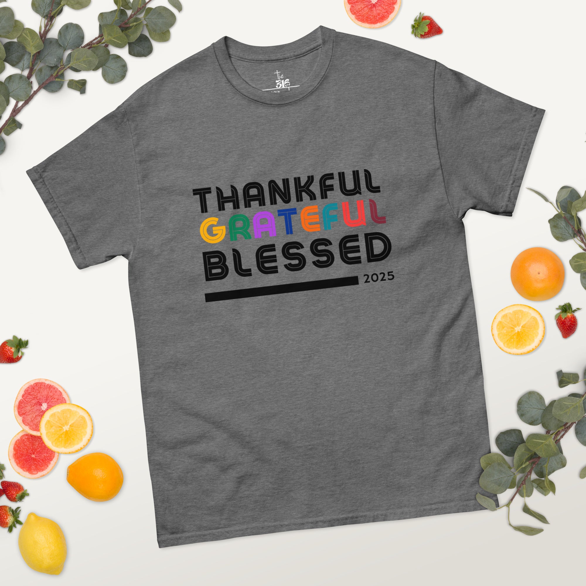 Thankful Grateful Blessed T-Shirt - Women's Thanksgiving Tee