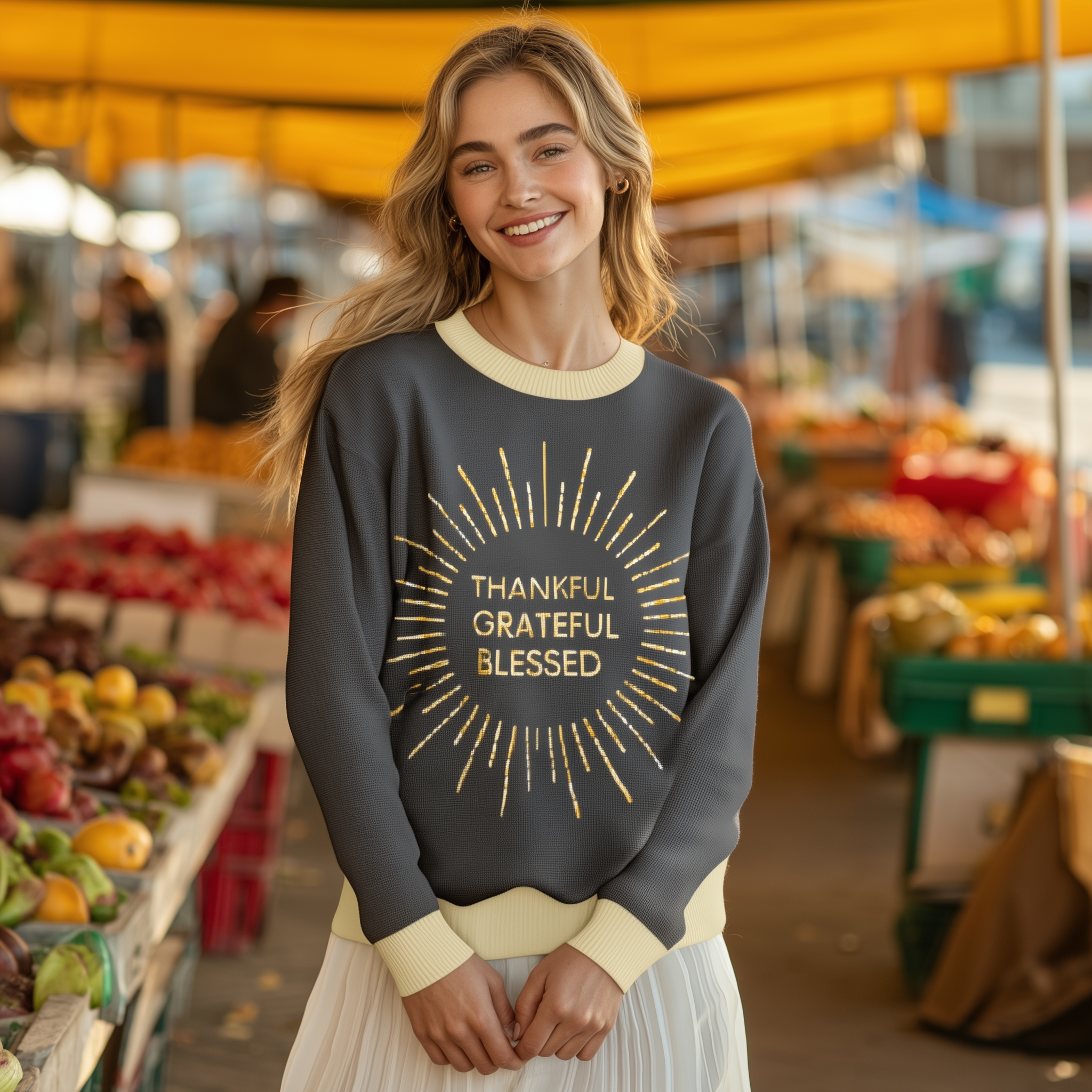 Thankful Greatful Blessed Sweater (Sun) - Women's