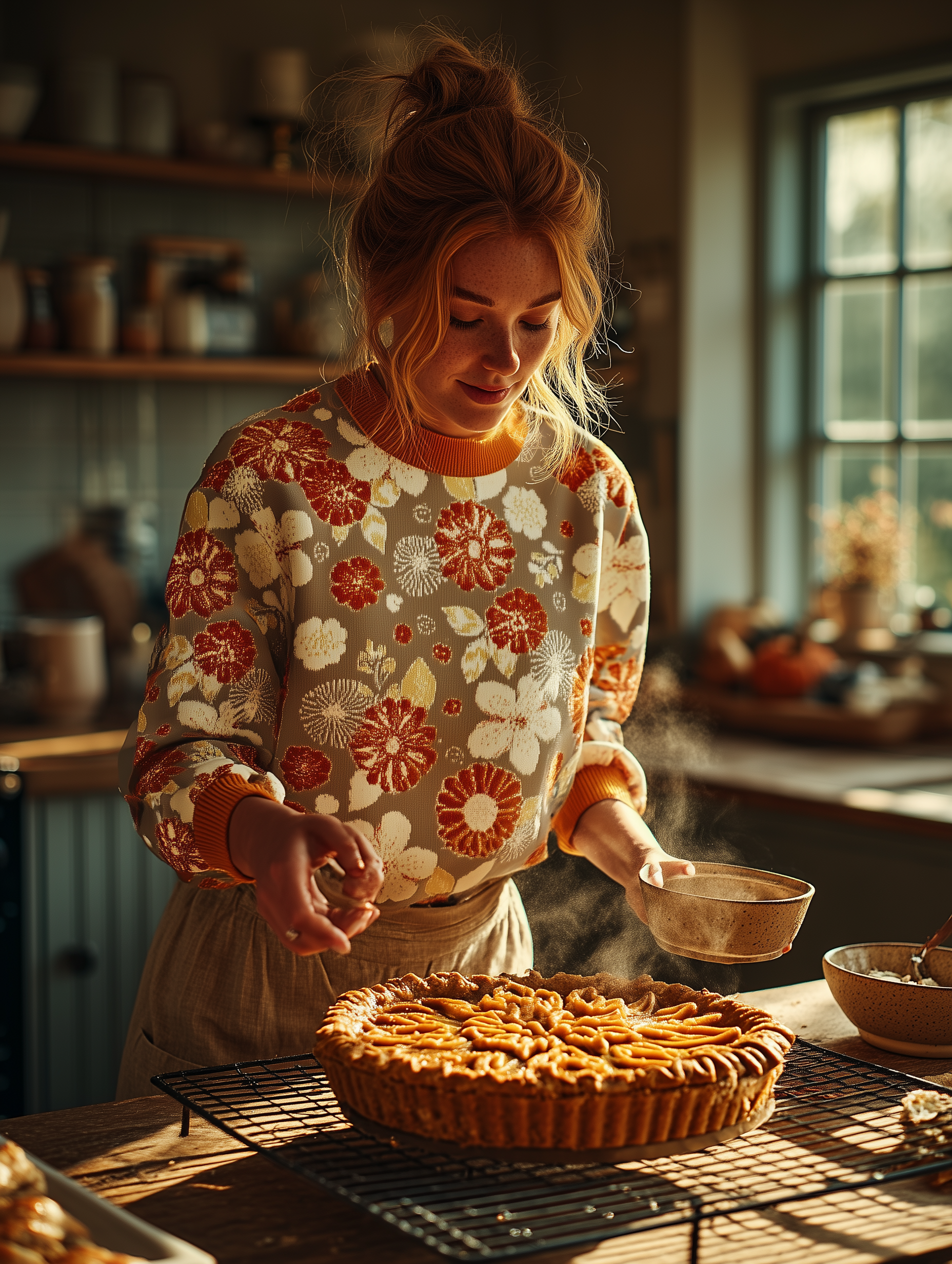 Thanksgiving Allover Flower Sweater - Women's